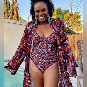 OFUURE Vibrant Orange & Purple Printed One-Piece Swimsuit